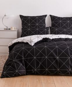 Luofanfei Schwarze Bettwäsche 135x200 Kariert Schwarz Weiß Muster Set für Moderne Zimmerrichtung