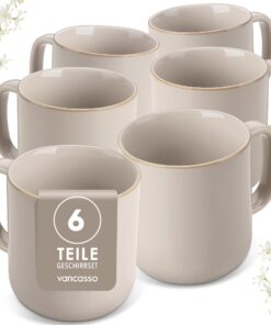 vancasso PLAYA Kaffeetassen Set 6er 480ml Steingut Mikrowellenfest Spülmaschinenfest Beige