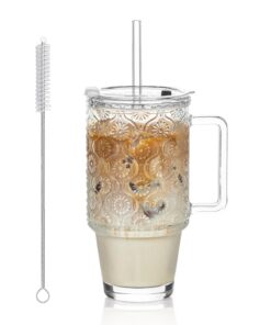 KEMORELA Eiskaffeebecher mit Henkel für kalte Getränke & Carbonfree Certified | KEMORELA Glasbecher mit Deckel & Strohh