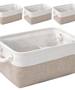 4 Stück Aufbewahrungsbox Stoff Körbe für Kleiderschränke, Schrank Organizer mit Seilgriffen 38x26x17cm, ideal für Hosen,
