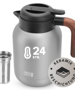 LEBENLANG Thermoskanne 1,5L - Thermo Isolierung für Kaffee & Tee I Keramikbeschichtung I Inkl.Seesieb I 24h Heißhaltbark