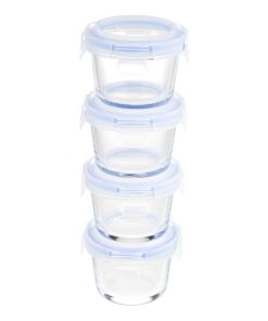 4x Amazon Basics Glasaufbewahrungsbehälter 120 ml, transparent, blauer Deckel