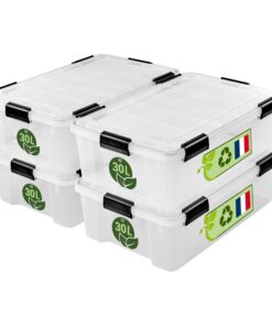 Iris Ohyama luftdichte Kunststoff-Aufbewahrungsboxen, 30L, 4er-Set, Hermetischer wasserdichter Verschluss, Staubschutz,