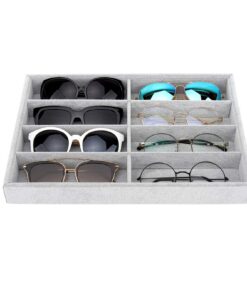 Emibele Brille Aufbewahrungsbox Grau - Organisator, 8 Gitter Samt, Geschickliches Aufbewahren von Uhr und Schmuck, famil