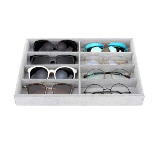 Emibele Brille Aufbewahrungsbox Grau - Organisator, 8 Gitter Samt, Geschickliches Aufbewahren von Uhr und Schmuck, famil