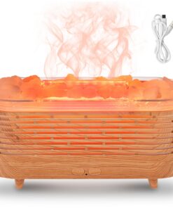 2-in-1 Aroma Diffusor & LED-Leuchte für Schlafzimmer und Büros - 7-Farben Flammeneffekt - Holz-Aromatherapie-Diffusor mi