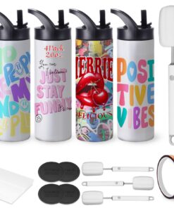 Cafultgo 4 Sublimationsbecher Hitzebeständiges Klebeband + Schrumpffolie, doppelwandige Isolierung, 590 ml, für Tassen-H
