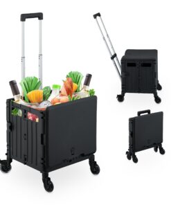 Relaxdays Klappbarer Einkaufstrolley bis 35 kg mit Teleskopgriff & Lenkrollen Schwarz