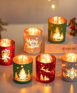 Glasseam Teelichtgläser Weihnachten 6er Set Rot Grün Weiß Kerzenhalter für Tischdeko Party