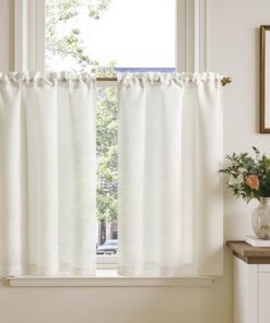 TOPICK Lichtdurchlässige Scheibengardine Weiß Für Küche Und Wohnzimmer 90x65_cm OEKO-TEX STANDARD 100 TOPICK Bistrogardi