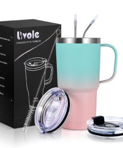 Livole Doppelwandiger Thermobecher 600ml, Thermo Kaffeebecher, 20oz Reisebecher - Grün und Rosa