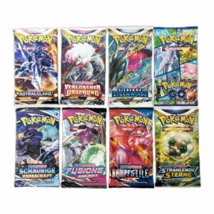 Pokémon 5-Mix Booster Packs - 50 PKM Sammelkarten + Arkero-G 100 Soft Sleeves - Ideal für Sammler - Perfekt für Tourneep