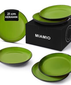 MIAMIO 6 Teiliges Teller/Speiseteller Set aus Steingut Keramik für Erwachsene bei Dinner Parties - Le Papillon Kollektio