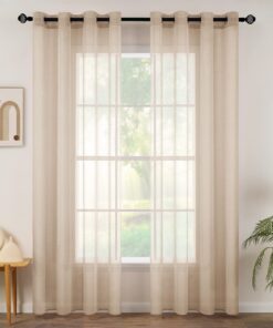 MIULEE Sheer Voile Vorhänge für Schlafzimmer und Wohnzimmer - Khaki - 140x225 cm