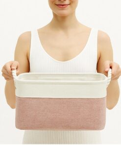 Mangata Rechteckige Aufbewahrungsbox aus Weichem Stoff, Rosa und Weiß, ideal für Kleiderschrank und Schrank, 31 x 21 x 1