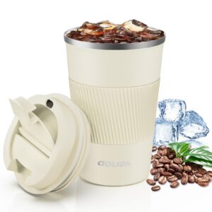 Aolieh Thermobecher für Kaffee und Tee - Isolierbecher mit Auslaufsicherem Deckel - Edelstahl, 380ML - Sandfarben
