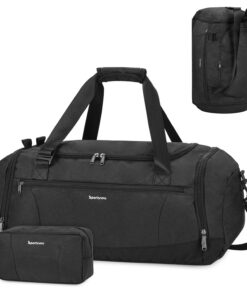 Sporttasche Herren Reisetasche mit Schuhfach & Nassfach Schwarz Sporttasche Damen Trainingstasche mit Trolley-Ärmel Schw