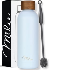 Milu Thermosflasche 500ml Isolierte Edelstahl - Babyblau, doppelwandig & auslaufsichere Isolierflasche mit Reinigungsbür