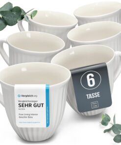 Hygge Steingut Kaffeetassen 6 Personen TESTSIEGER Hellgrau Skandinavisches Design