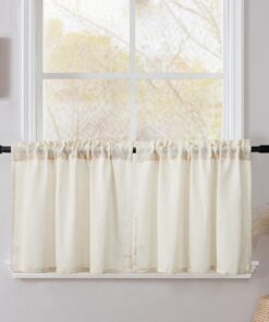 CUCRAF Natur Leinen Küchengardinen 2er Set H 45 x B 90 Halb Transparent Stores Gardinen Fenster