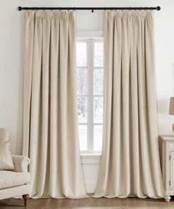 EMEMA Samtvorhang mit Kräuselband Beige Samt Gardinen Schlafzimmer und Wohnzimmer Verdunkelung H245xB140 cm
