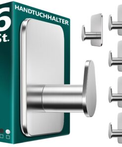 Menz Handtuchhalter ohne Bohren in Silber, robust fürs Badezimmer, selbstklebende Haken, ideales Handtuchhalter für Dame