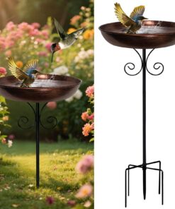 Kaezuy Winterfest Wassertränke Stehend Garten, Metall Vogelbad 81cm x ∅23,8cm, Vogelfutterspender für draußen (C(81*Φ23,