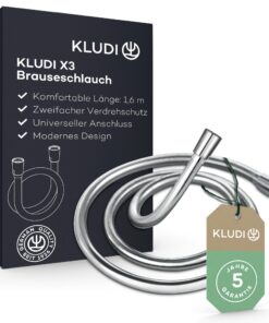 KLUDI-X3 Universal Duschschlauch 1,60 m, reinigungsfreundlich, flexibel, knickfest, Chrom, perfekt für Badetücher und an