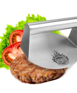 Com-Four® Burgerpresse aus Edelstahl 430 - optimal für Geschmacksreichtum bei Grills & Pellen - 14 cm Ø, spülmaschinenfe