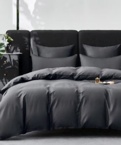 Satin Bettwäsche Kühlend Dunkelgrau 100% BaumwolleReusable Mit ReißverschlussOeko-Tex100Set2teilig Satin Bettwäsche Weic