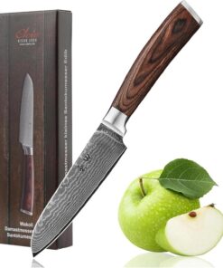 Wakoli EDIB Santoku Messer aus echtem Damaststahl (VG10 Kern) – Scharf und handlich – Geschenkbox mit Pakkaholzgriff – i