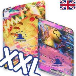 Pokémon Sammelkarten Englisches Kartenset XXL zufällige V/VMAX/Holo/EX/GX/Jumbo Oversized 2er-Pack + Manuwurf Versandsch