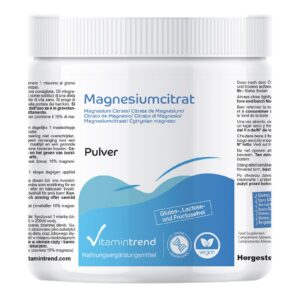 Vitamintrend Magnesium Citrat Pulver, Nährstoff ergänzung, Sportler, hoher Konzentration, vegan, ohne Magnesiumstearat,