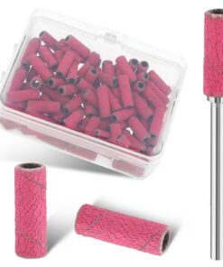 Prasacco 100 Stück 180 GRIT Kleine Schleifbänder für Nagelbohrer + Nagelfräser mit Aufbewahrungsbox und Silbernem Nagelb
