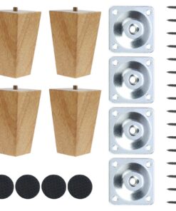 4 Stück 10cm Möbelfüße Holz für Stühle Schrank Sofa Bett Couch, massiver Holzdesign mit Montageplatten und Schrauben |