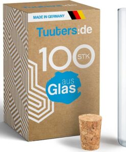 Tuuters 100x dunkelbraune Reagenzgläser mit Korken für Labor und Forschung (160 x Ø16 mm)