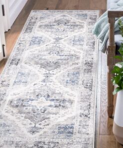 TOPICK Waschbar Flurteppich für Küche und Schlafzimmer OEKO-TEX Vintage Blume Orientalischer Tischrutschf-fedner 60x180c
