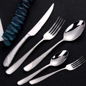 Dafodily Luxus Besteck Set 18/10 Edelstahl 2-in-1 Steakmesser Spülmaschinenfest Silber