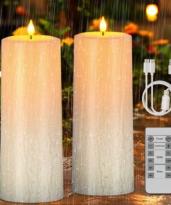 PChero Solar Wiederaufladbare Kerzen mit Fernbedienung, Elektrische LED Kerzen für Outdoor-Aufstellung Flackernd mit Tim