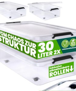 Deuba® Aufbewahrungsboxen 2 x 30l Stapelbar Büro Speicherung | Deuba® 30l Aufbewahrungsboxen Klickverschluss BPA-frei G