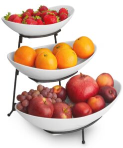 3-stöckige Keramik Etagere Obstschale modern weiß | Praktische Küchenaufbewahrung für Obst & Gemüse