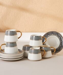 KARACA Globe Türkische Kaffeetassen Set für 6 Personen mit Mochatassen und Untertassen, 12-Teiliges Porzellan Kaffeeserv
