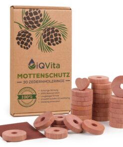 Natürlicher Mottenschutz aus Zedernholz - 30 Mottenringe - Hervorragende Mottenabwehr für Ihren Kleiderschrank - BIOfrei