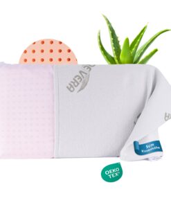 MaxxGoods orthopädisches flaches Kopfkissen aus Visco Gelschaum - Unterstützung für Babys & Kindern - Aloe Vera Schutzbe