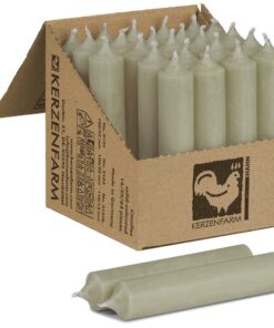 Kurze Stabkerzen Eukalyptus Grün - 25 Stück 100 x 22 mm durchgehend gefärbt - Kerzenfarm Hahn Salbeigrün