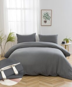 Bettwäsche gebürstet Microfaser 200x220cm + 2 Kopfkissenbezug 80x80cm mit Reißverschluss Grau