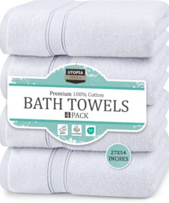 Utopia 4er-Pack Badetücher Set Premium Baumwolle, sehr saugfähig, weiches Gefühl (Grau) OEKO-TEX