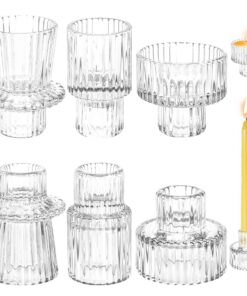 6er Set 2-in-1 Kristall Transparent Glas Kerzenhalter für Hochzeit Party Weihnachten (Weiß)
