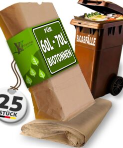 Biotonnenmüllsäcke 60L - 70L für Biomülltonne I madenfrei I für Gartenabfälle I Papiermüllsäcke I Papiermüllbeutel I 25S