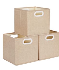 Mangata 25x25x25 cm faltenfreie Stoff Aufbewahrungskörbe - perfekt für Kleiderkörbe und Spielzeug (3 er, Helles Khaki)
